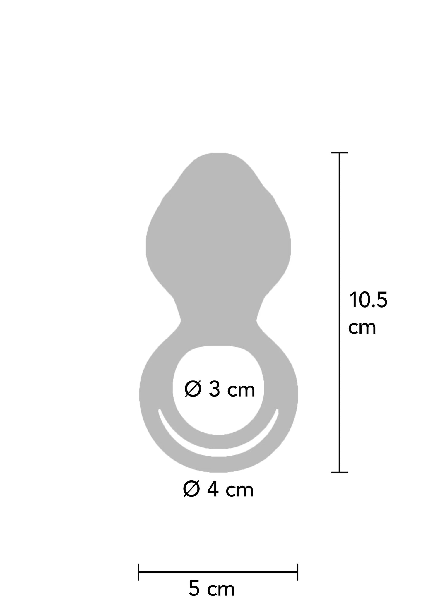 Afmetingen vibratorring: 10,5 cm hoog, Ø 5 cm breed, Ø 3 cm kop