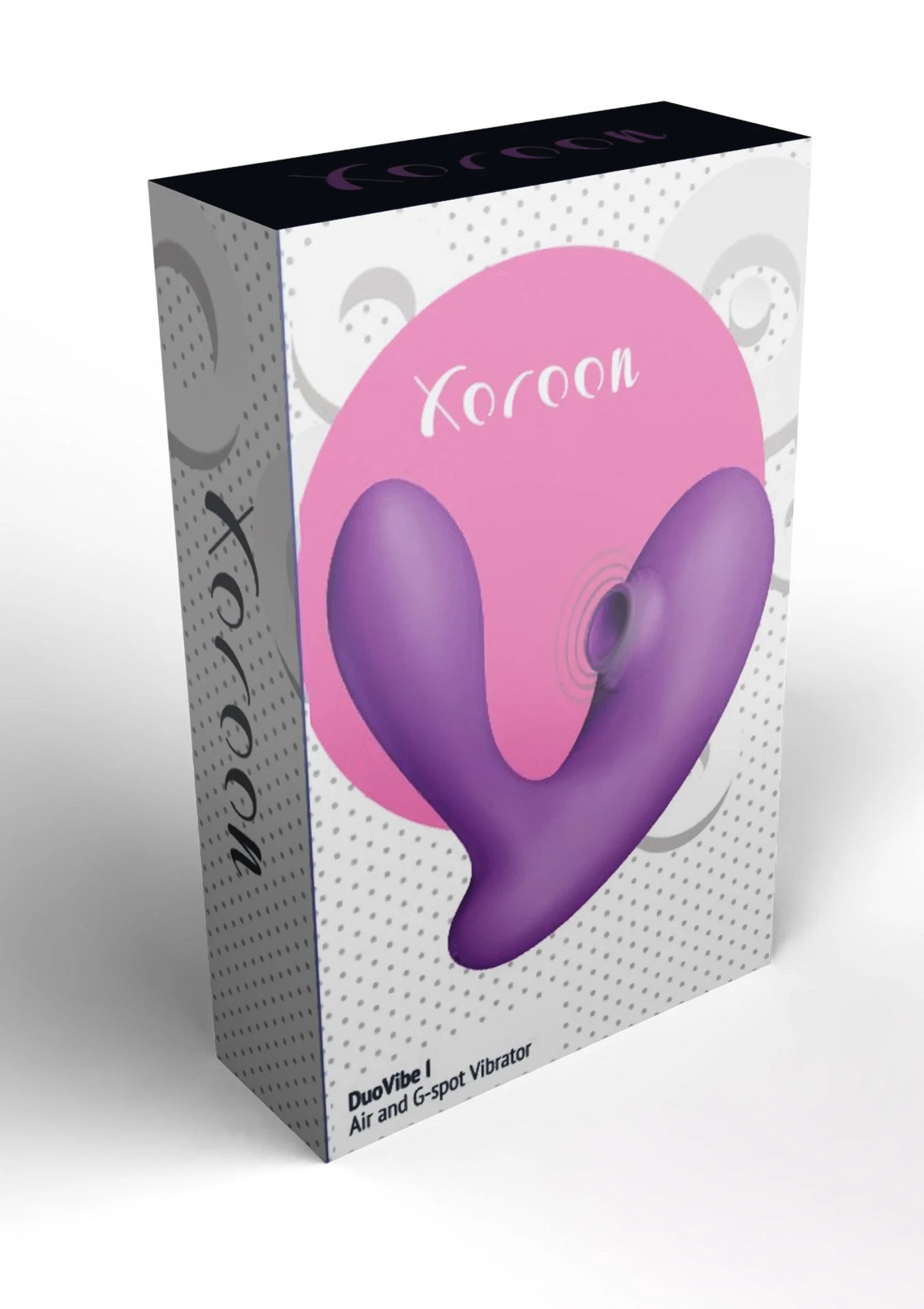 DuoVibe I-luchtvibrator in paarse doosverpakking van Xocoon