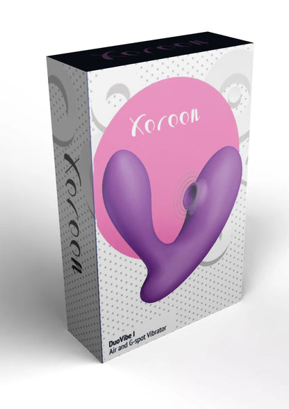 DuoVibe I-luchtvibrator in paarse doosverpakking van Xocoon