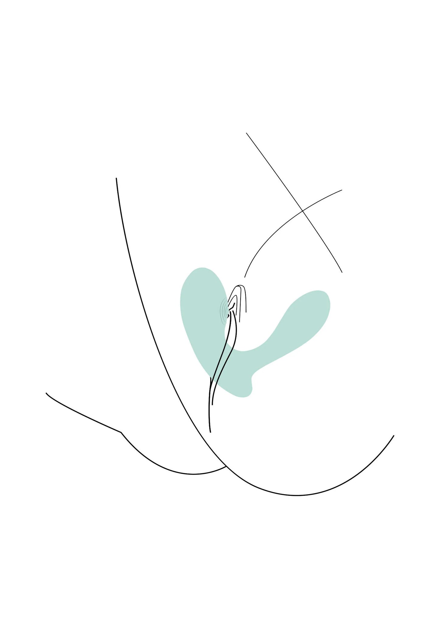 Gebruiksillustratie: U-vormige clitoris-tikker/vibrator met contactpunten aangegeven