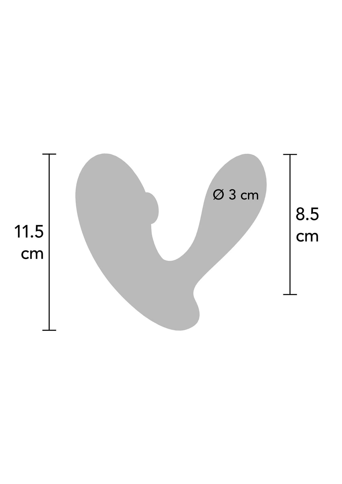 U-vormige clitoris-tikker/vibrator, grijs silhouet, Ø3 cm kop en 11,5 cm lengte