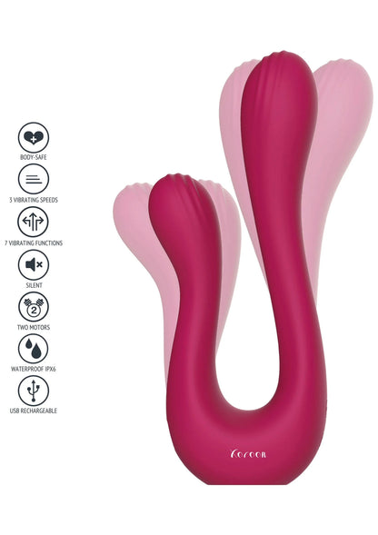 U-vormige dubbele vibrator in roze en magenta, met afgeronde uiteinden