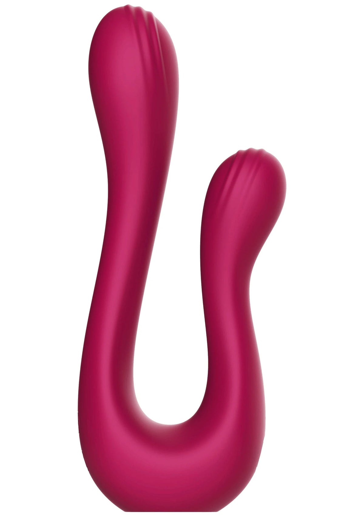 Seksspeeltje-vibrator in donkerroze, U-vormige vorm met glad oppervlak.