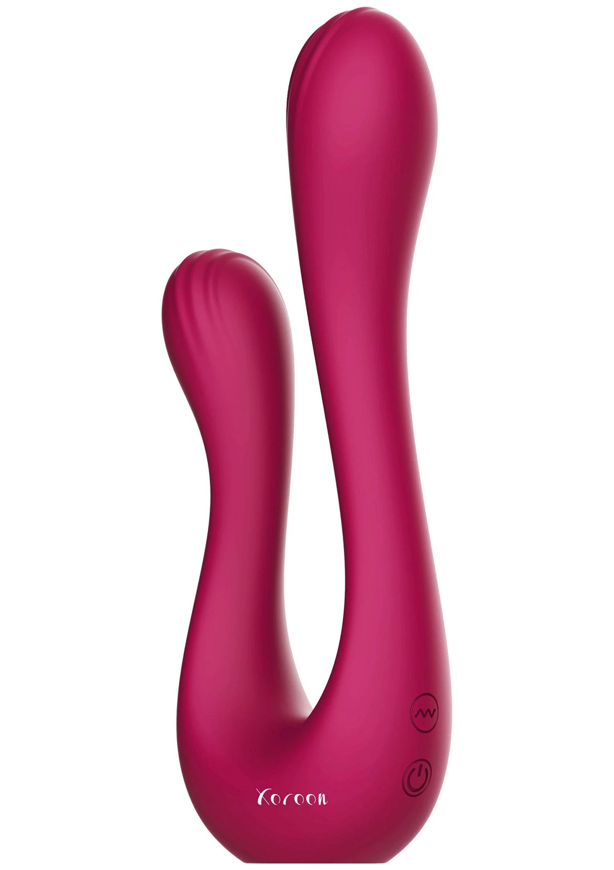Seksspeeltje-vibrator in donkerroze met bedieningsknoppen op de onderkant.