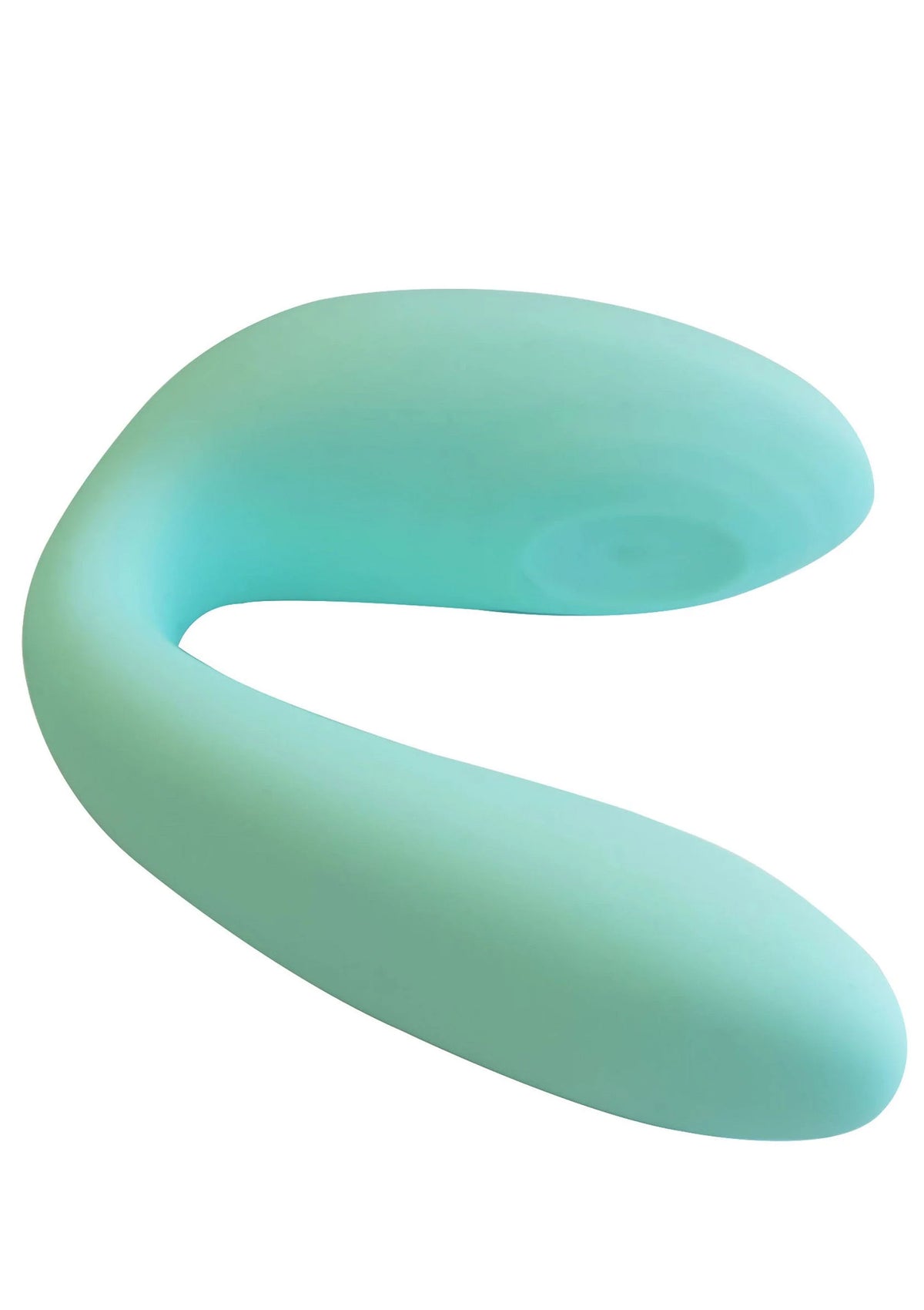 Lichtgroene U-vormige vibrator met gebogen vorm en afgeronde buitenkant.
