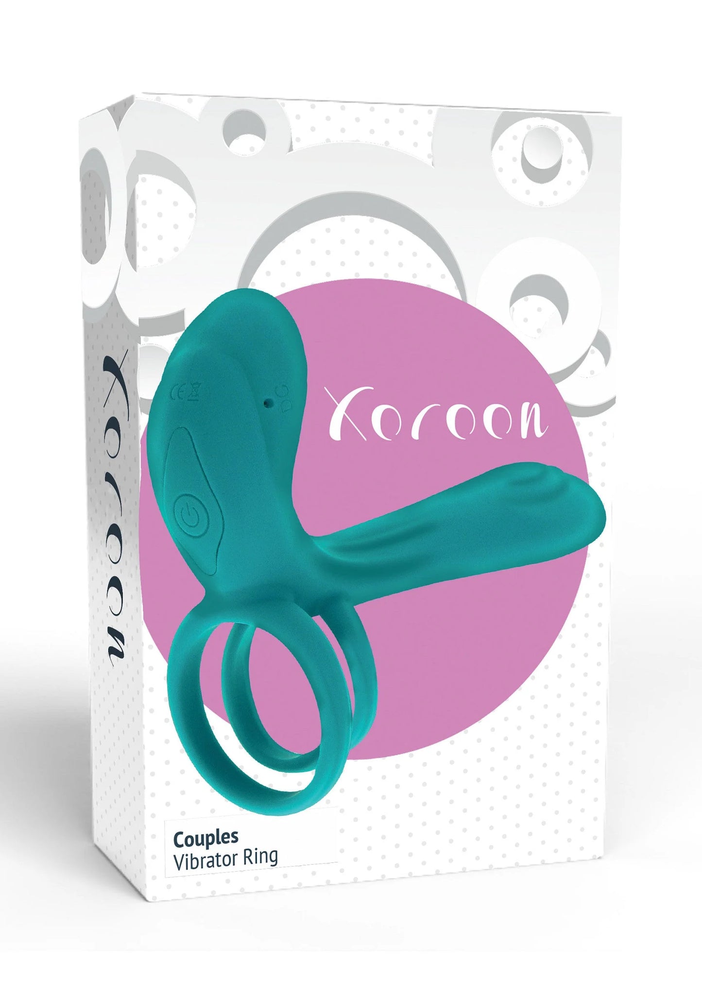 Verpakking van Xocoon koppels vibratorring, turquoise ringvormig apparaat met dubbele lus
