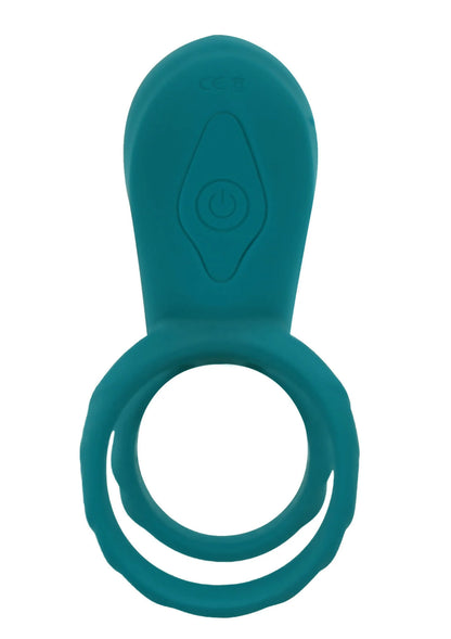 Turquoise vibratorring met ronde dubbele ring en knoppen op het uiteinde