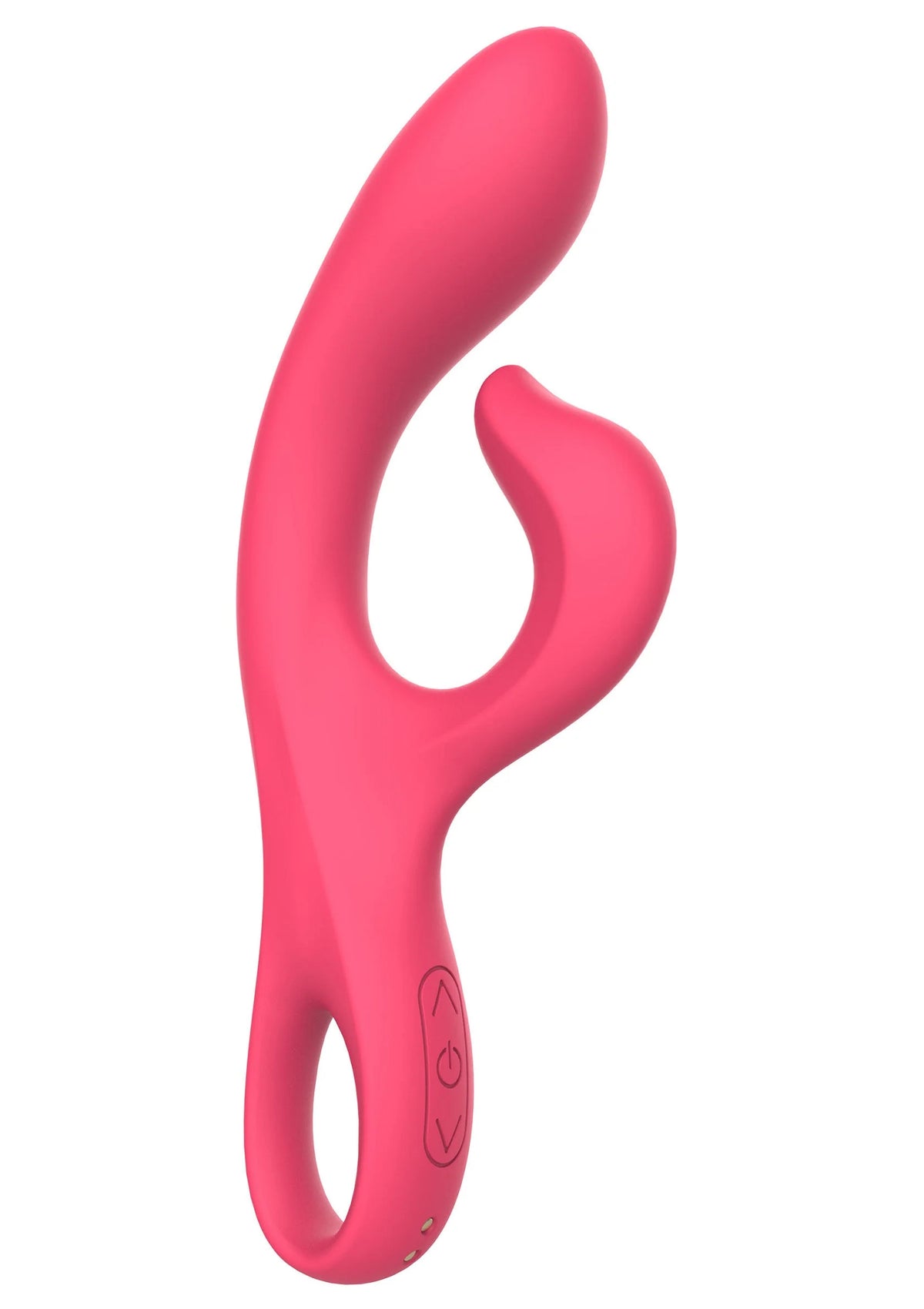 Roze Xocoon-vibrator in profiel met lange steel en ovale opening