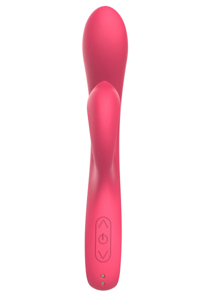 Roze Xocoon-vibrator met afgeronde top en bedieningsknoppen op de steel