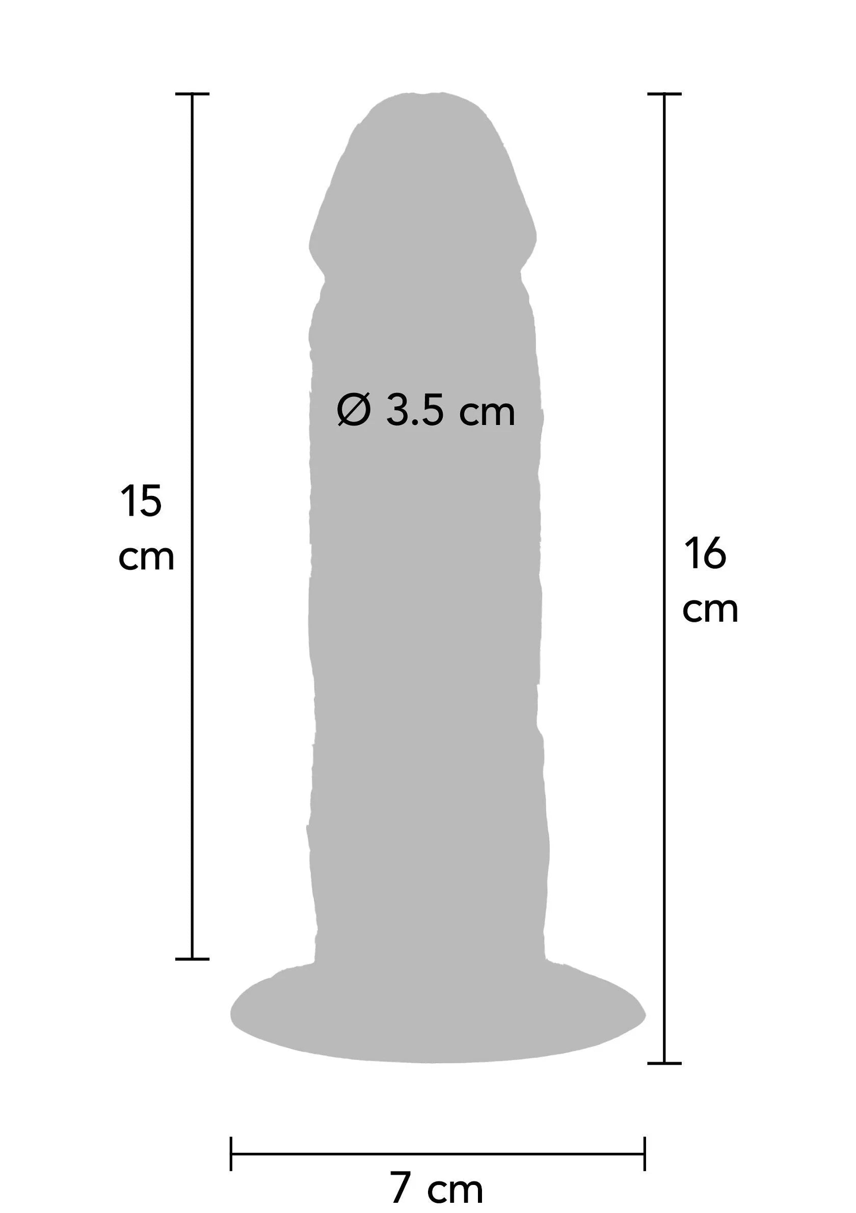 Afmetingen van ToyJoy Get Real siliconen seksspeeltje: 15 cm hoog, 7 cm breed
