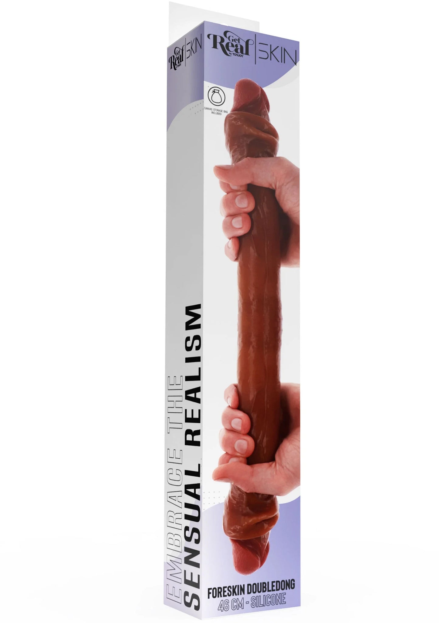 Siliconen dubbele dildo in bruine verpakking, 46 cm lengte