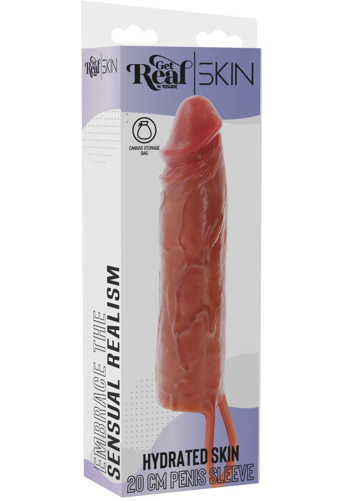 Doos met roodbruine siliconen penis-mouw 'Hydrated Skin', 20 cm