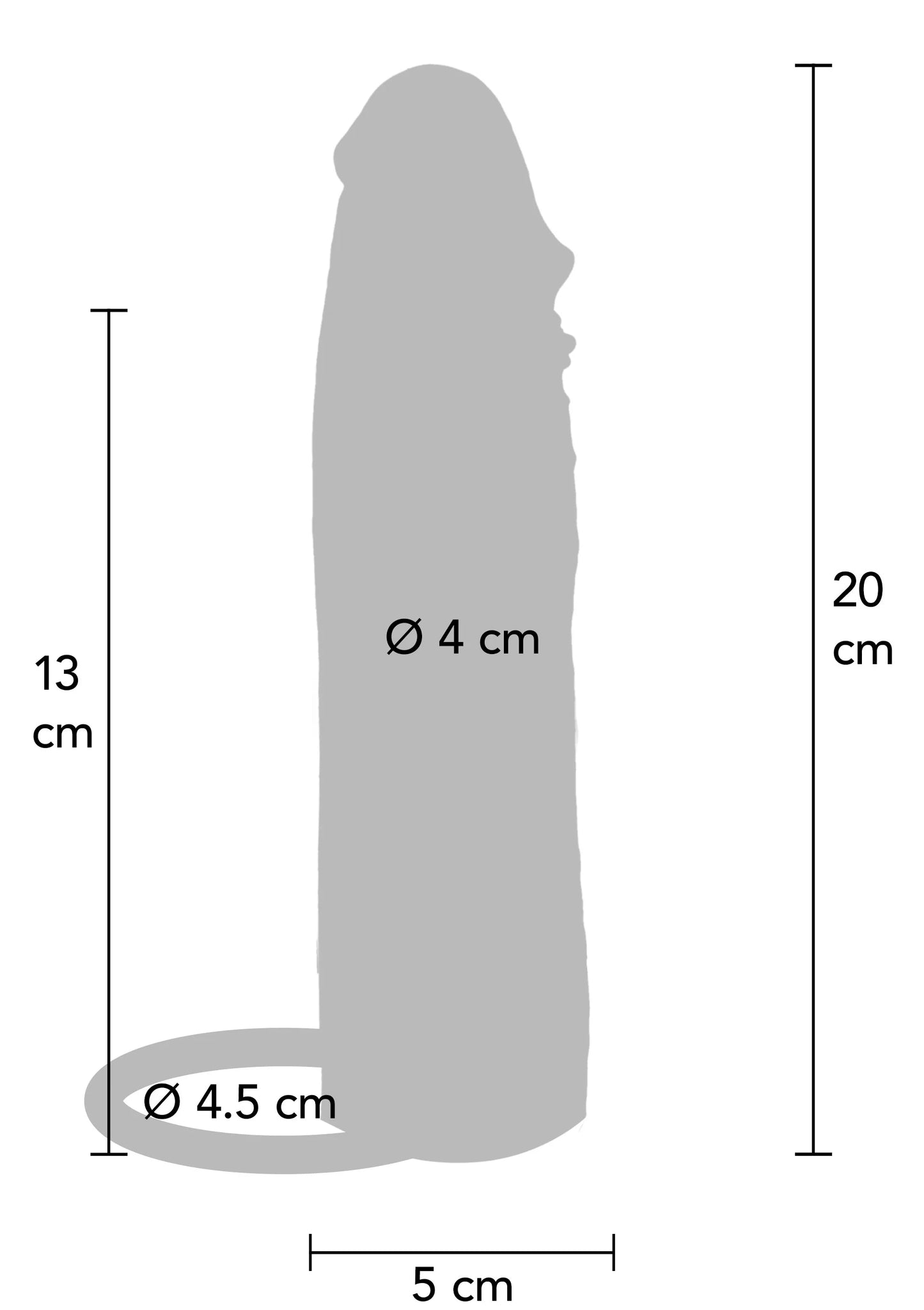 Afmetingen: 20 cm lengte, Ø 4 cm boven en Ø 4,5 cm basis