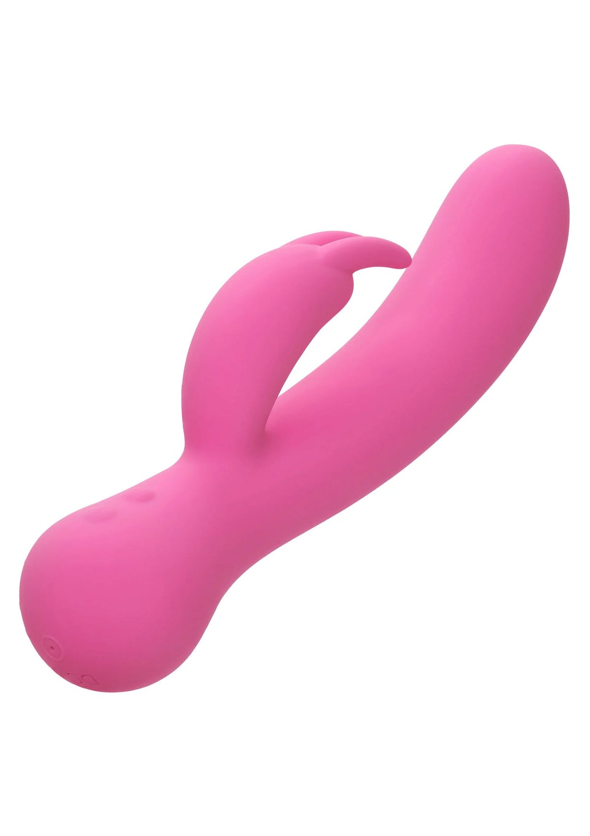 Roze oplaadbare konijnenvibrator met gebogen lichaam en oortjes