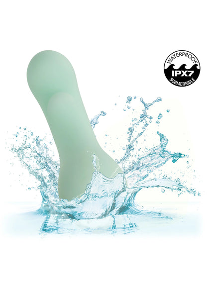 Muntgroene siliconen vibrator met waterdruppels, waterbestendig ontwerp