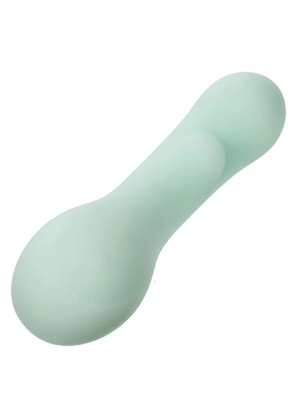 Muntgroene siliconen vibrator met liggende, gebogen vorm