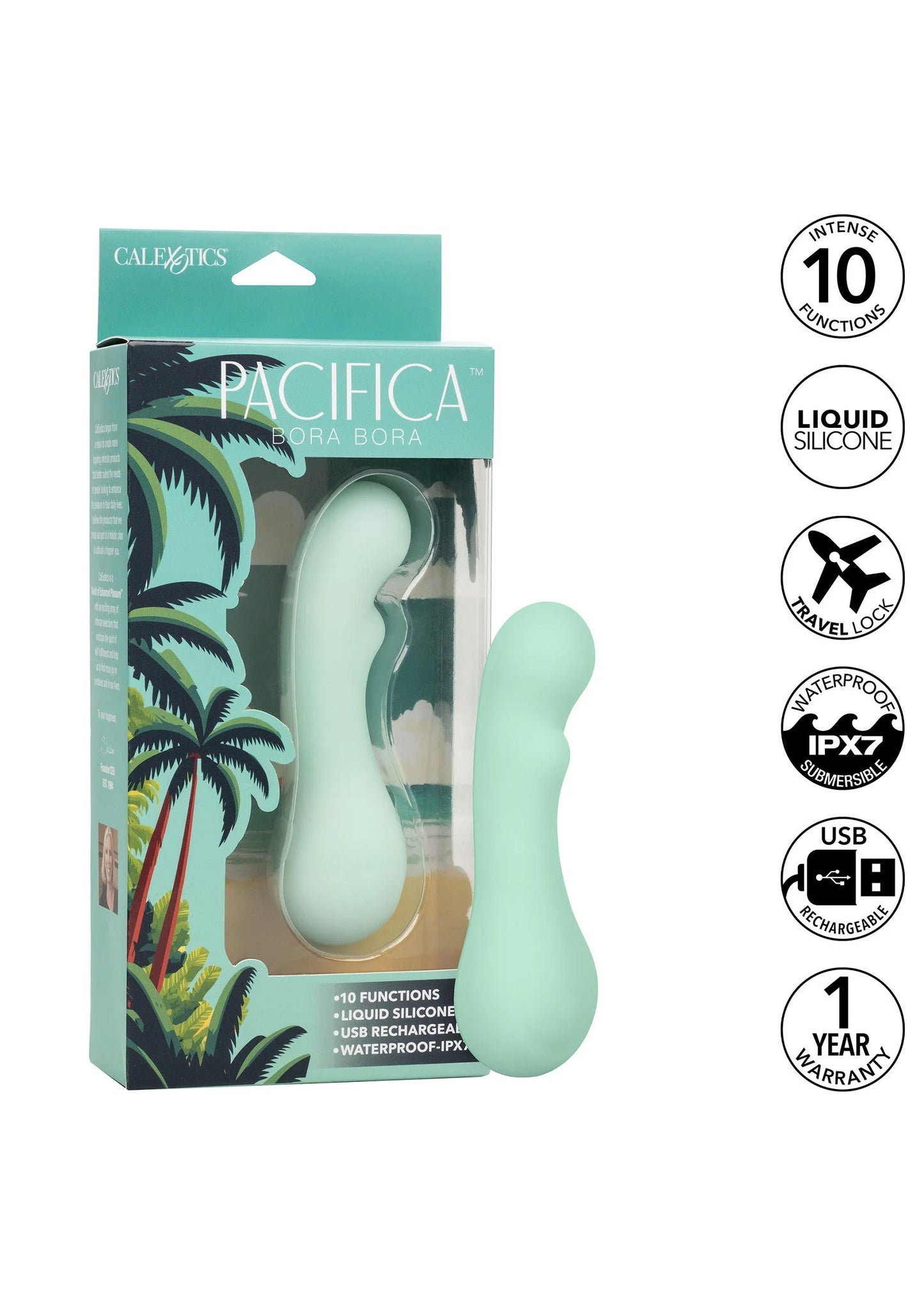 Pacifica Bora Bora vibratorkit met muntgroene siliconen vibrator en doos