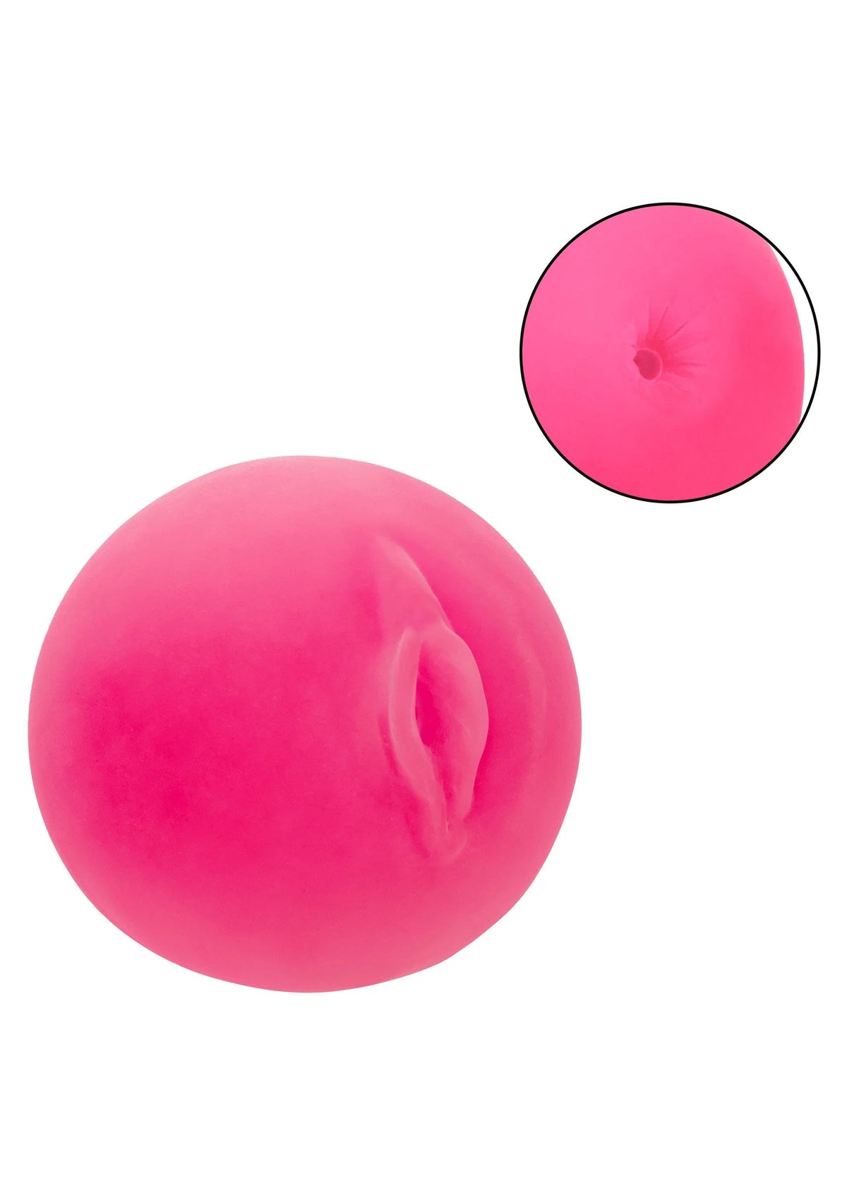 Roze ronde pop-sok met opening; detailweergave van buitenkant