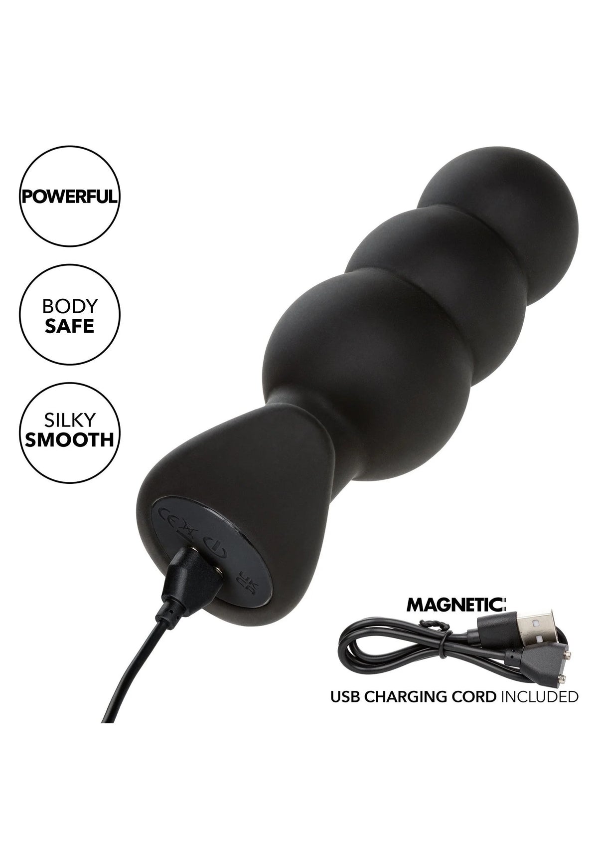 Zwarte siliconen beaded probe met brede voet en USB-oplaadkabel