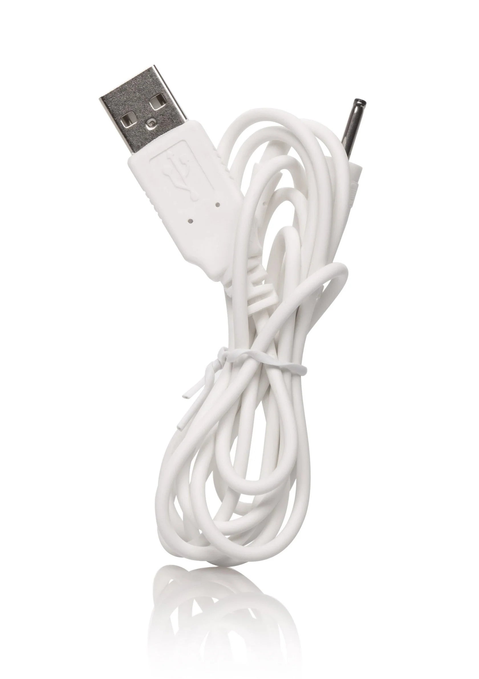 Witte kabel met USB-connector en ronde stekker voor wandvibrator