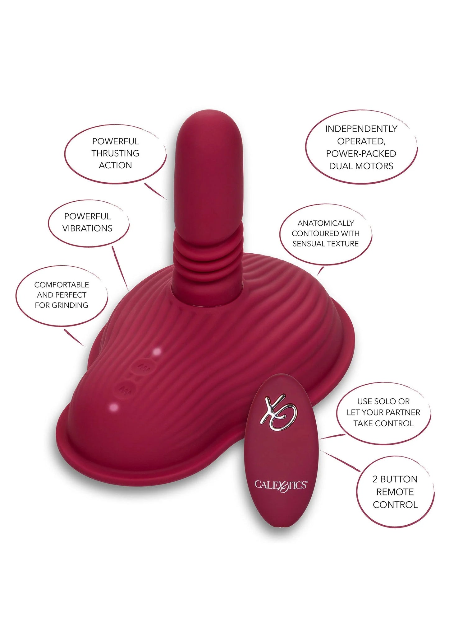 Rode silicone dual-motor vibrator met kussende basis en afstandsbediening
