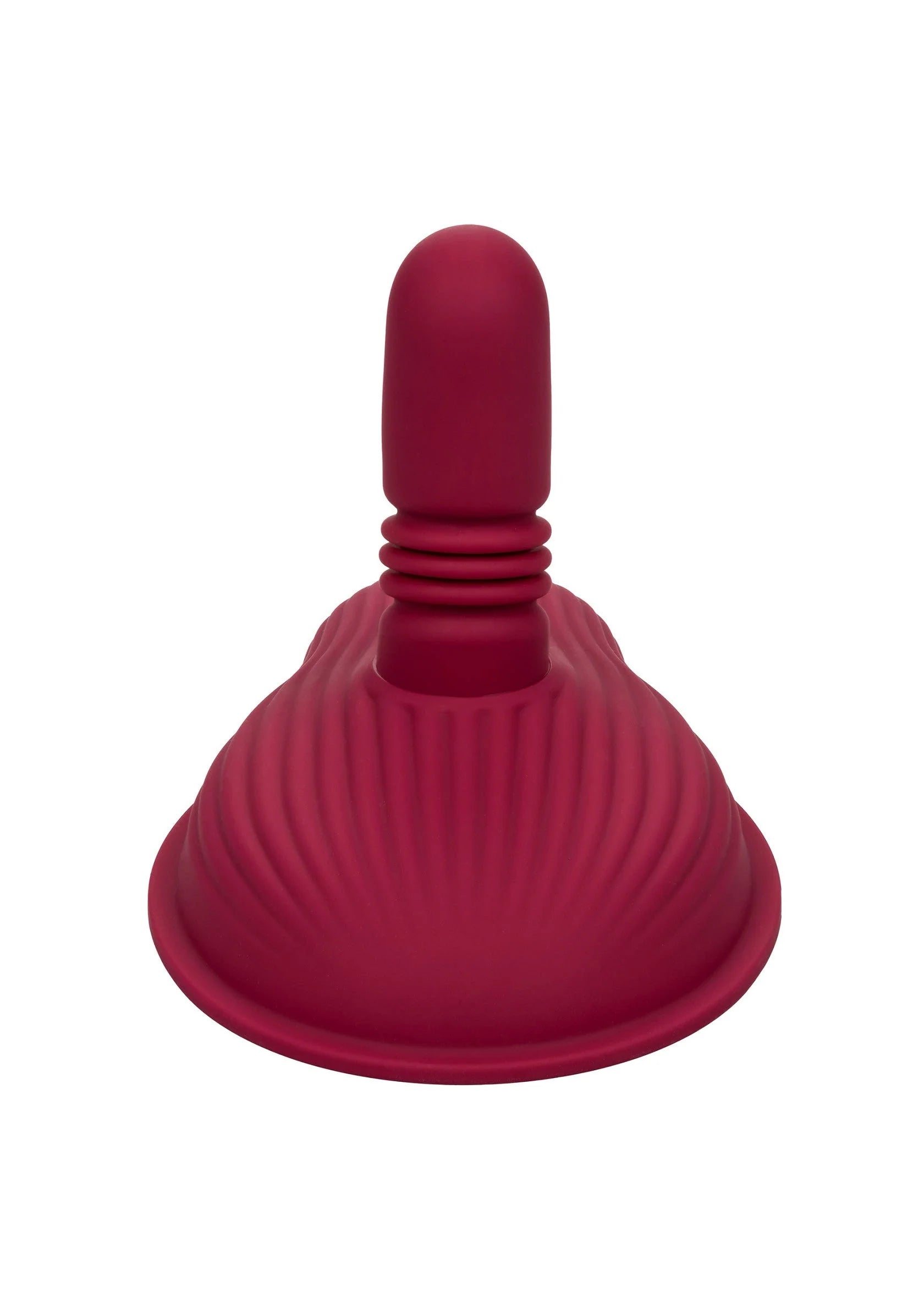 Rode siliconen vibrator, taps staafje met ribbelwerk en brede platte basis