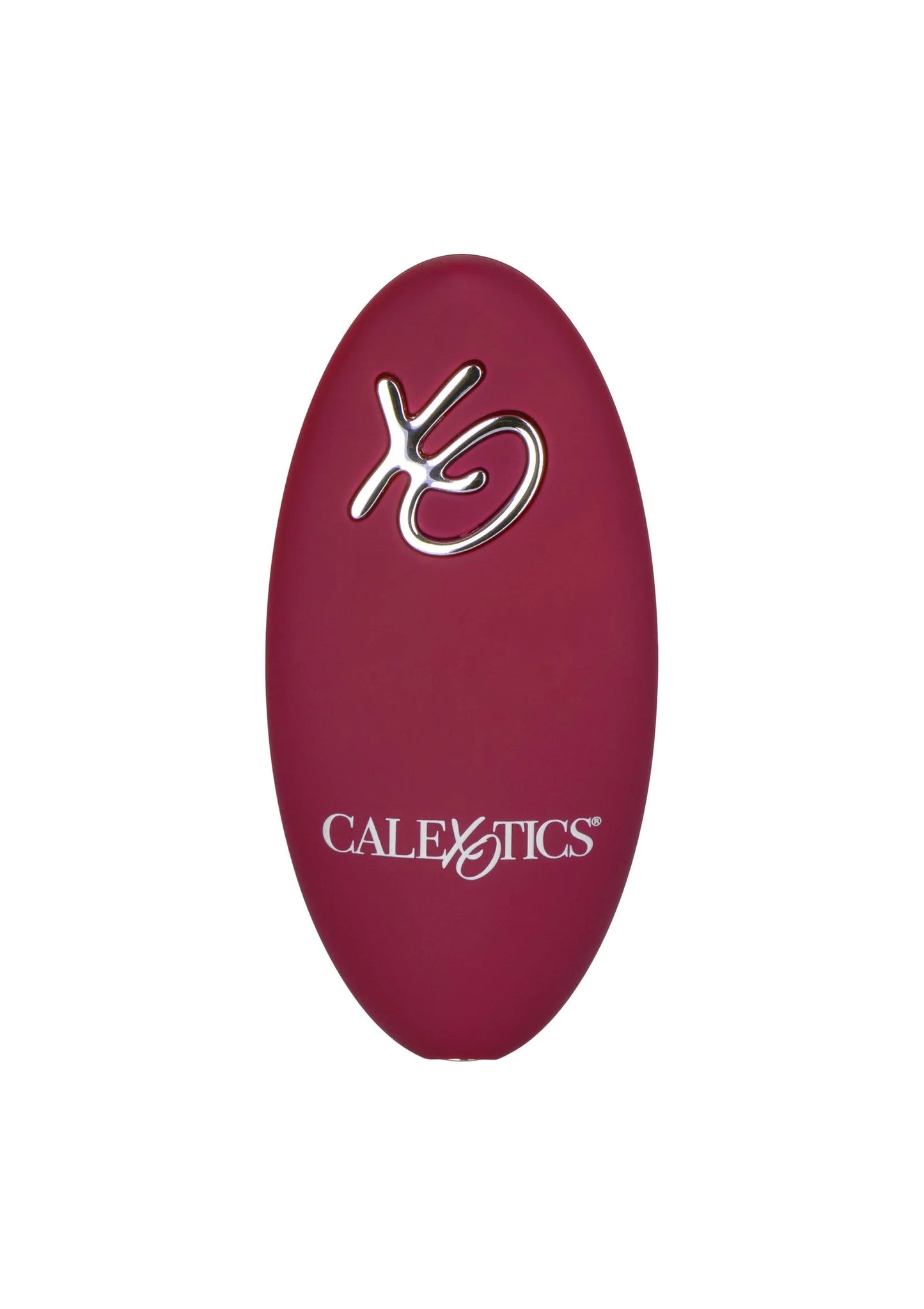 Rode ovale afstandsbediening met CalExotics-logo en knopbediening
