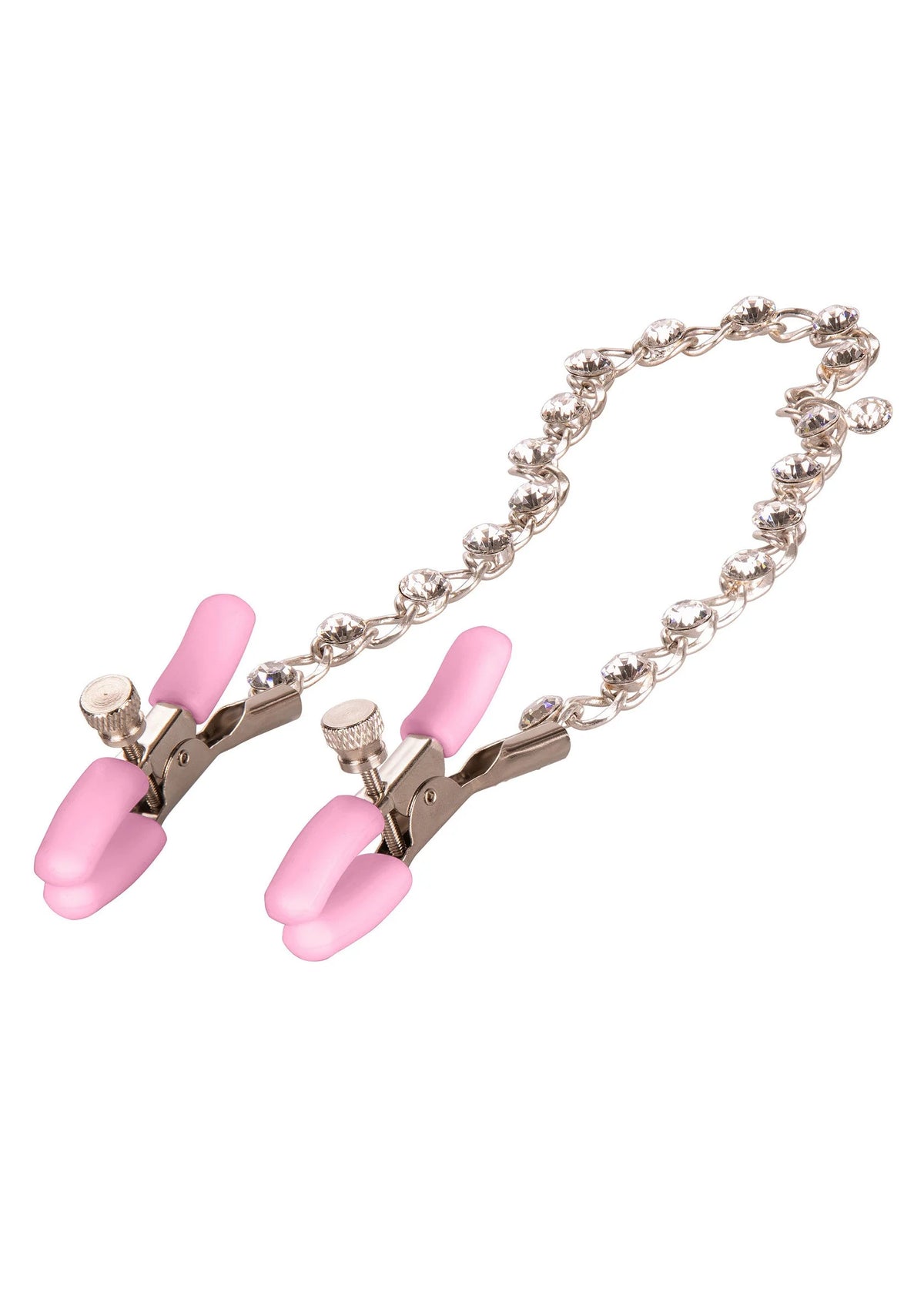 Nippelteasers met zilverkleurige ketting en kristalaccenten, roze siliconen uiteinden