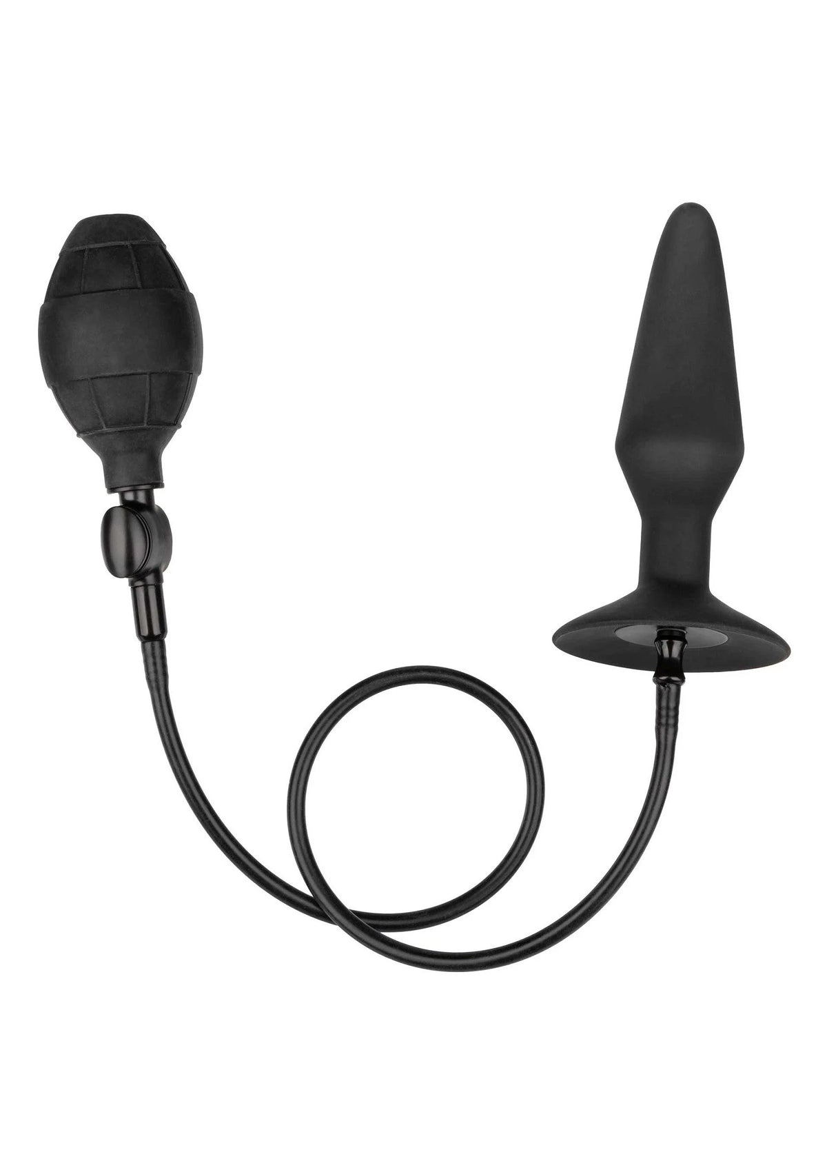 Opblaasbare butplug set met twee uiteinden en zwarte slang in boogvorm