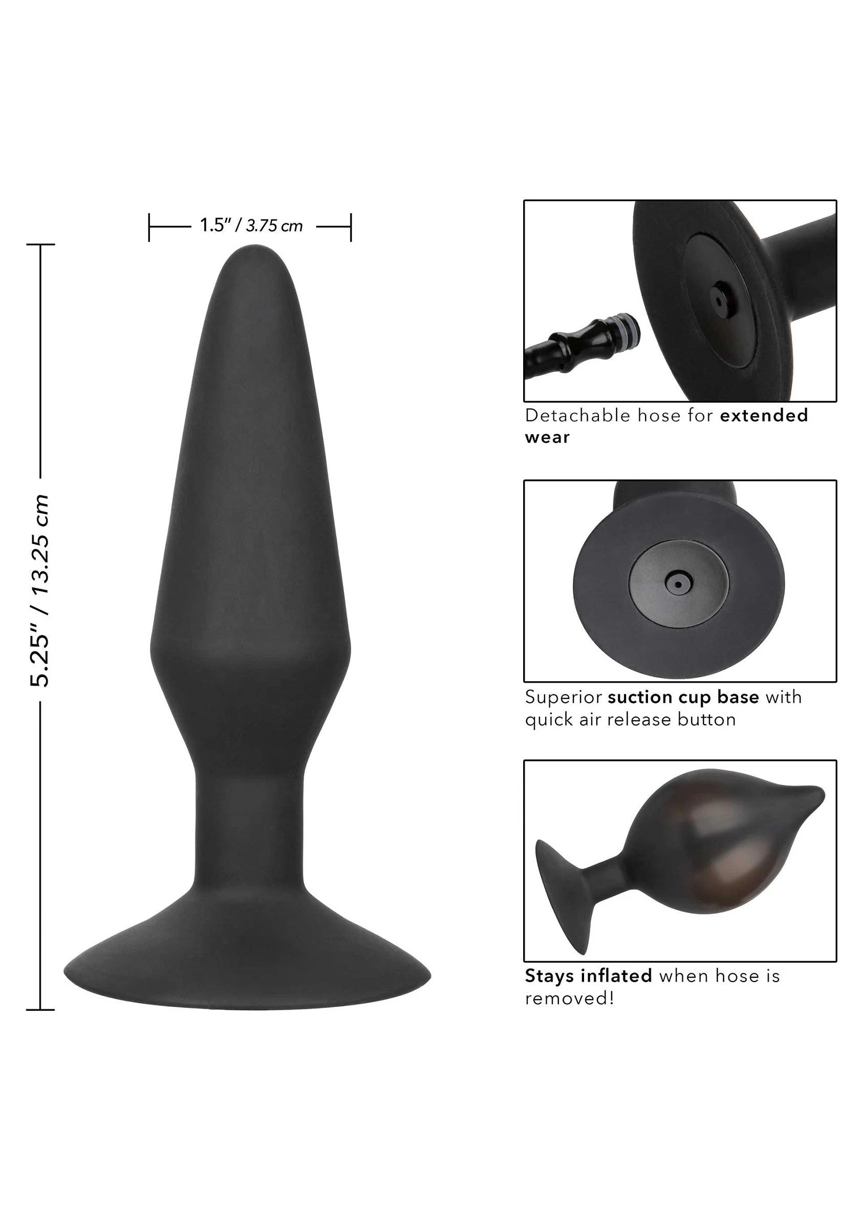 Grote opblaasbare siliconen buttplug (zwart) met brede voetvorm