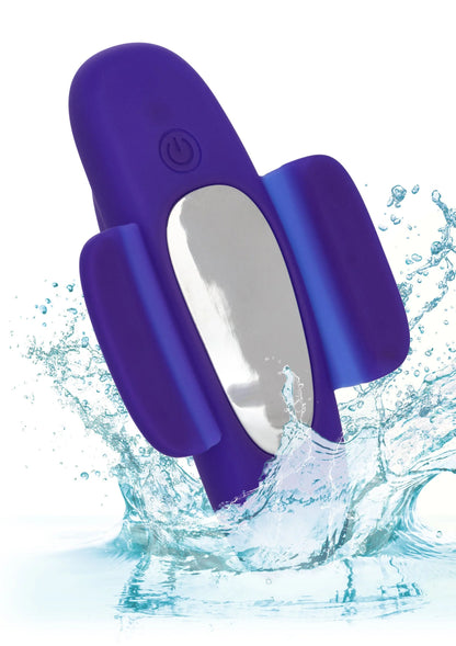 Paarse Lock-N-Play panty teaser van CalExotics met waterdichte ovale vorm en spatwater