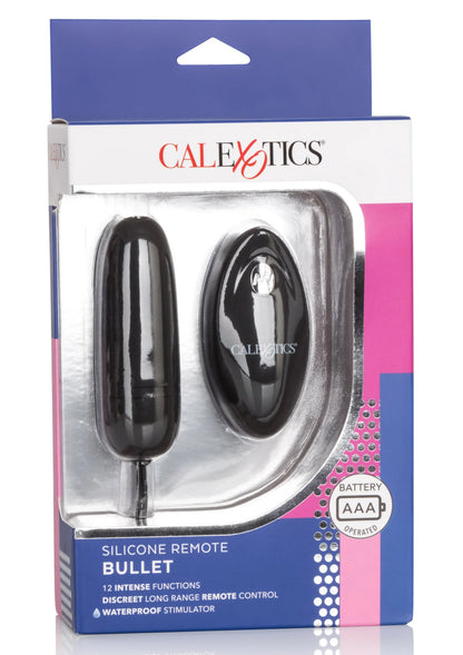 CalExotics verpakking met siliconen remote bullet en twee zwarte onderdelen