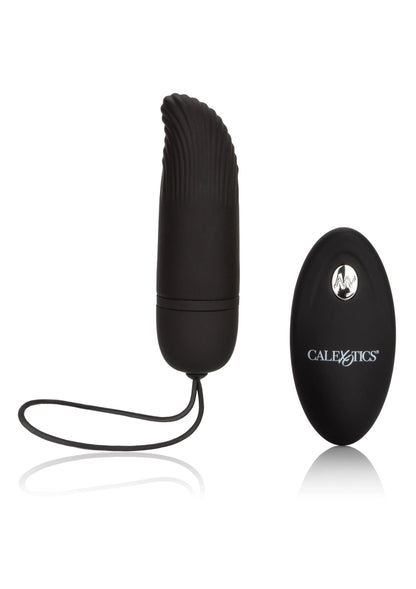 Geribbelde zwarte CalExotics G-spot vibrator van siliconen met zwarte afstandsbediening