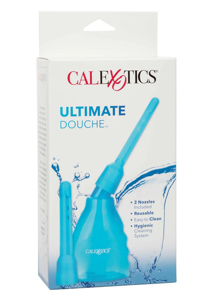 CalExotics Ultimate Douche verpakking met blauwe fles en twee opzetnozzles