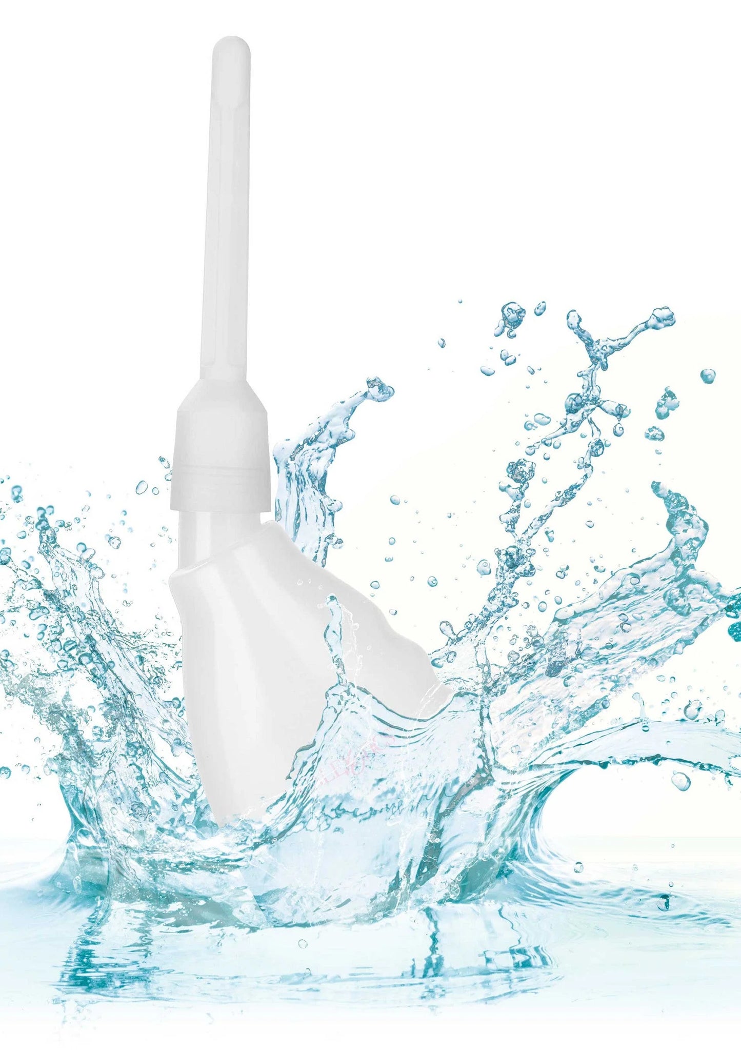 Wit douche-apparaat met opzetstuk en water-splash