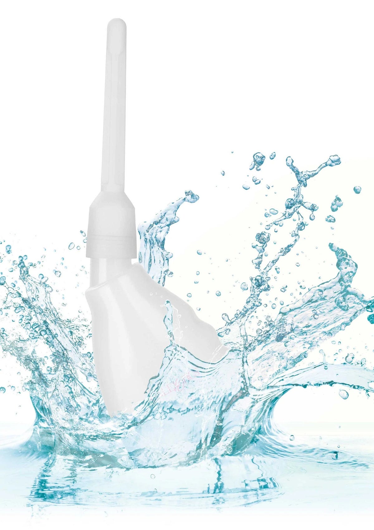 Wit douche-apparaat met opzetstuk en water-splash