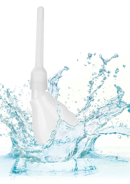 Wit douche-apparaat met opzetstuk en water-splash