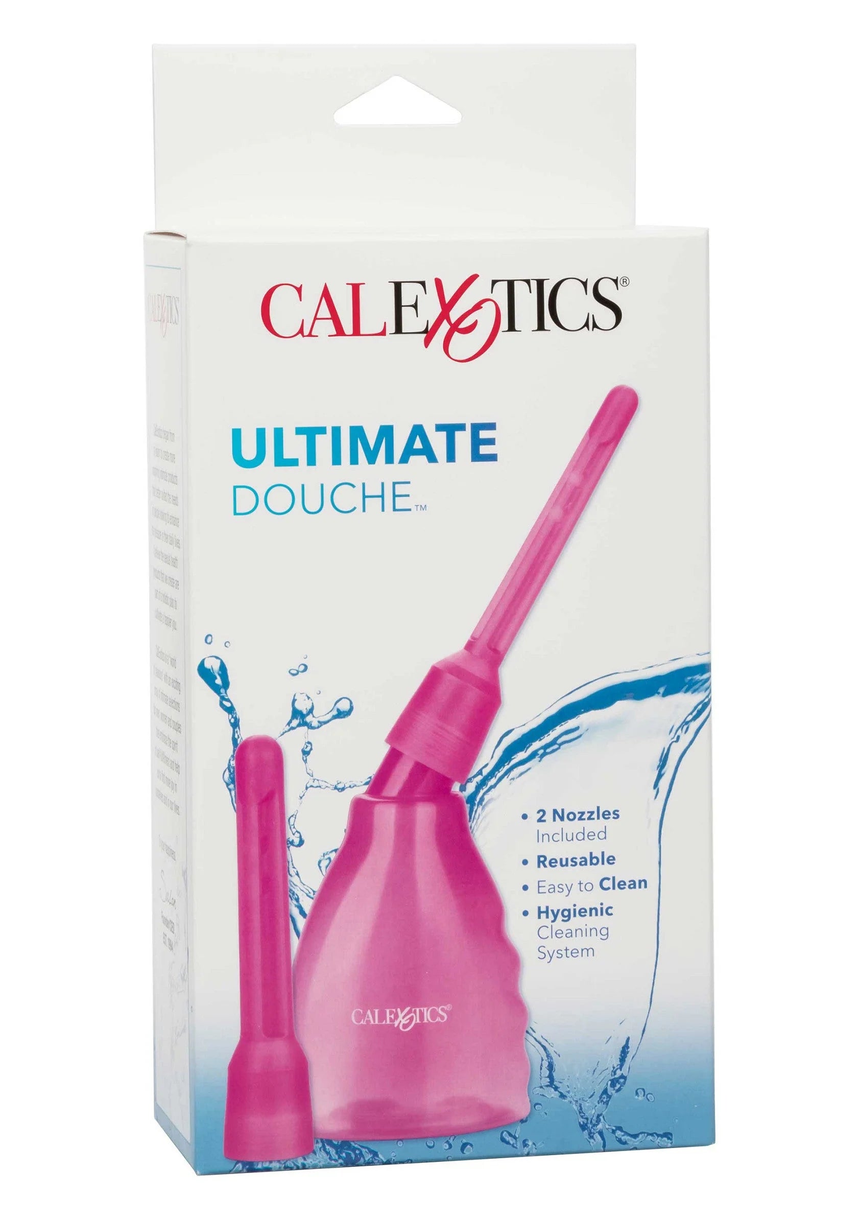 CalExotics Ultimate Douche verpakking met roze fles en twee opzetnozzles