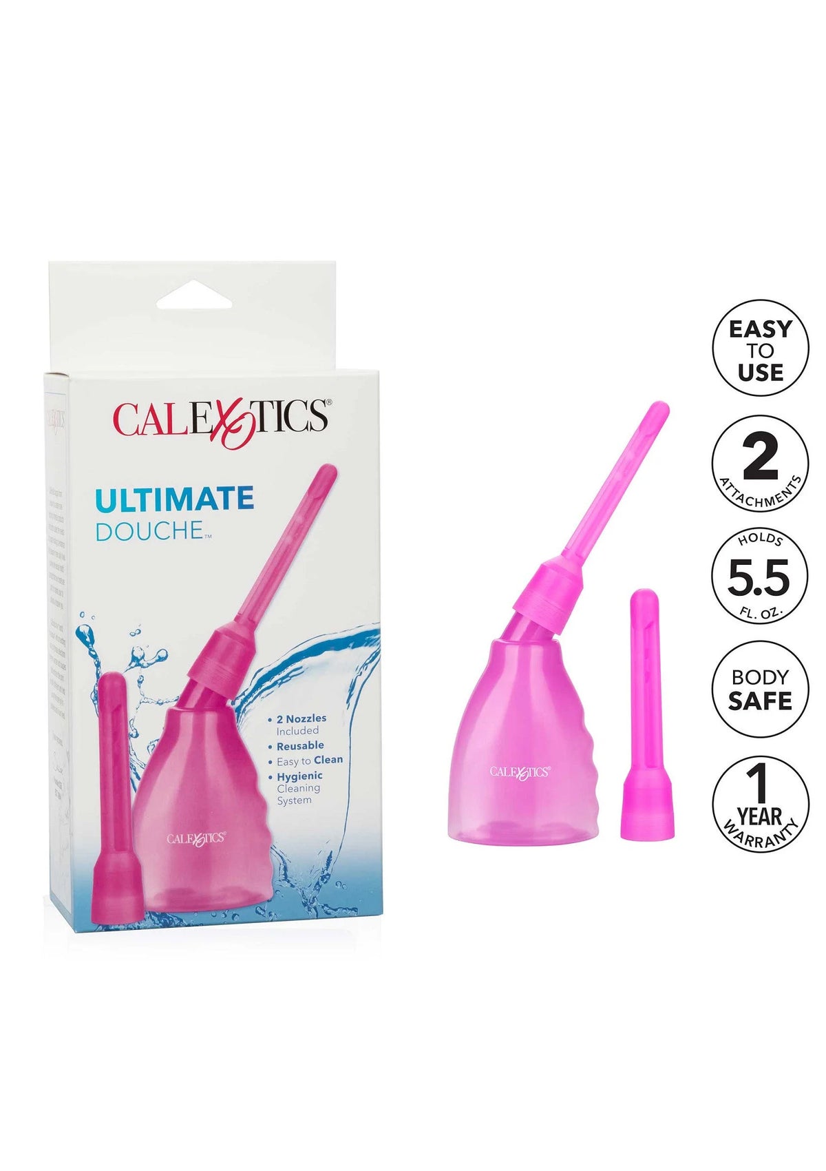 Roze Ultimate Douche set met verpakking en icoon 'easy to use' voor 2 nozzles