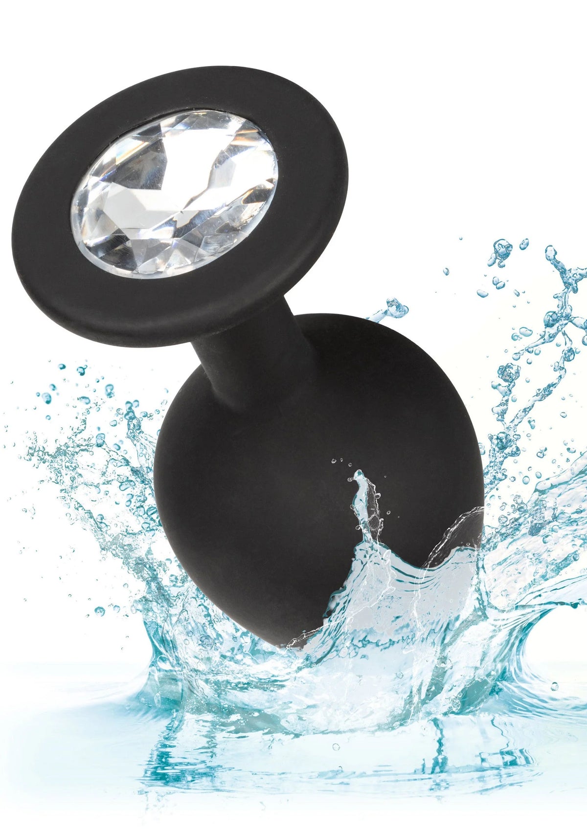 Ronde siliconen anale plug met grote edelsteen-inzet, met waterplons eromheen