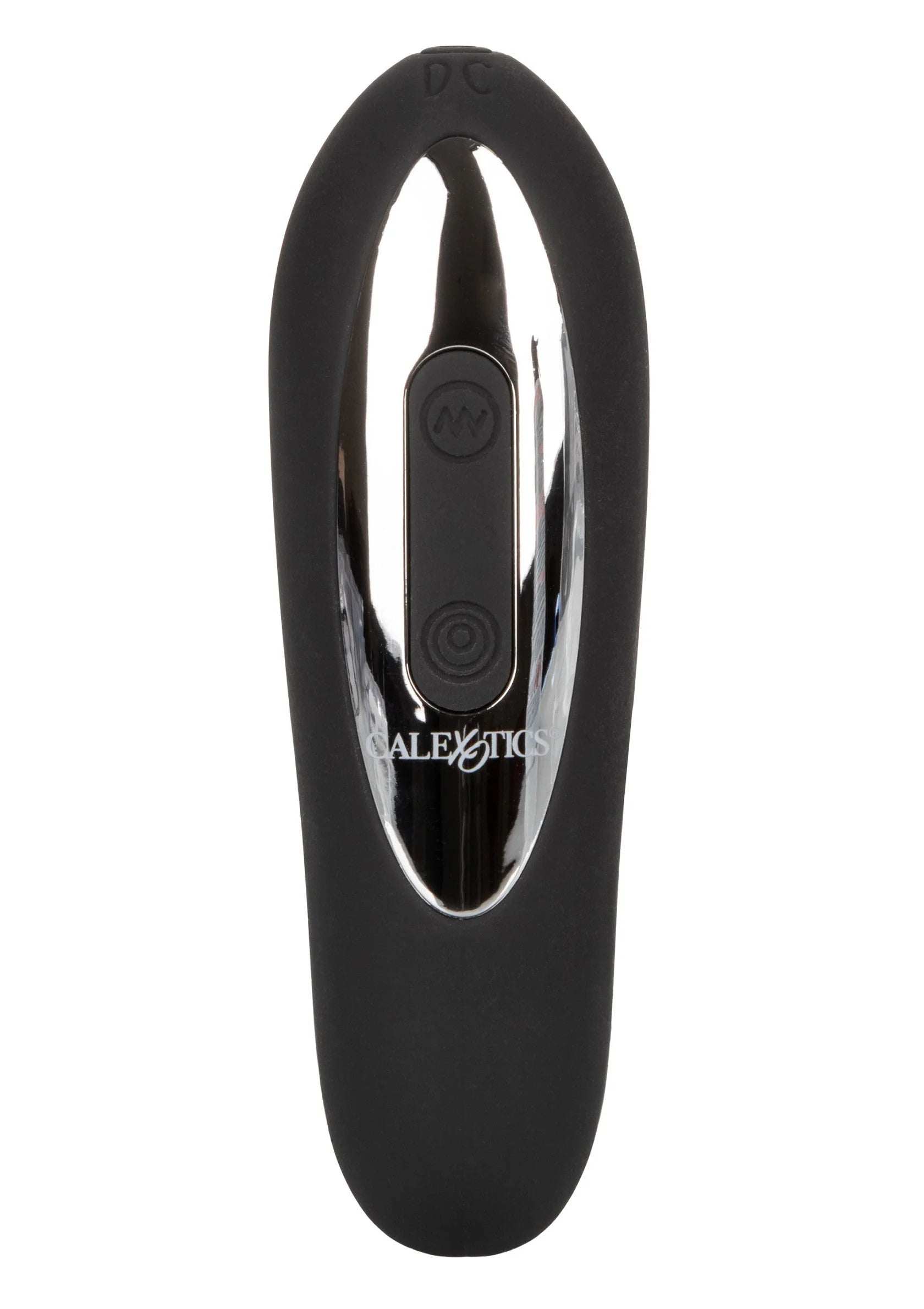 Zwarte vibrerende rollerball met ovale behuizing en bedienpaneel, merk CalExotics