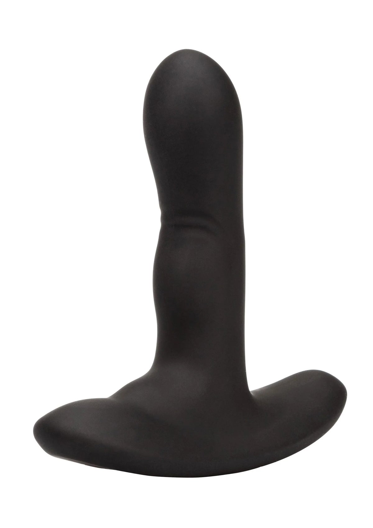 Zwarte siliconen rocking probe vibrator met brede basis en ronde neus