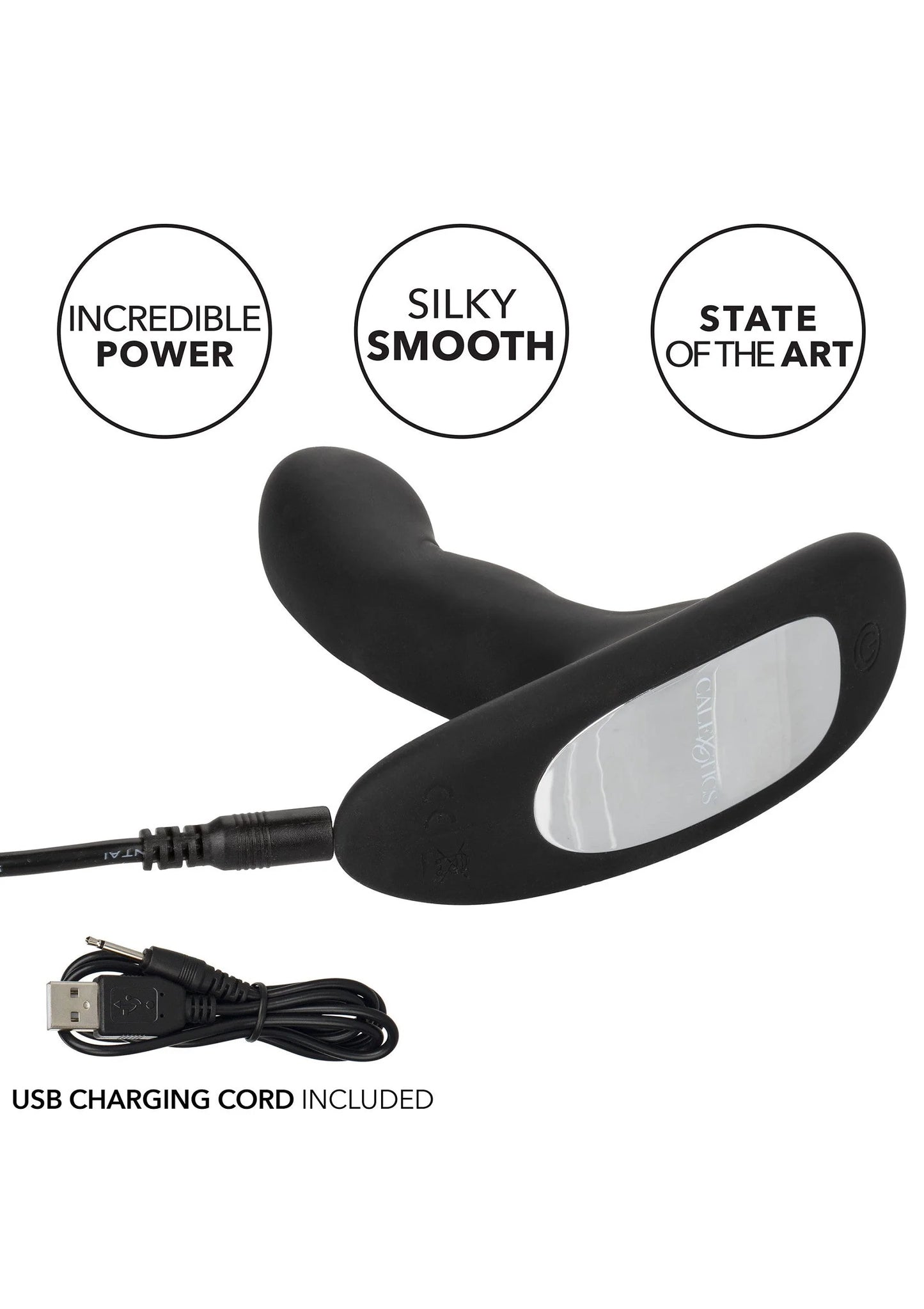 Zwarte siliconen rocking probe vibrator met USB-oplaadkoord, langwerpige vorm