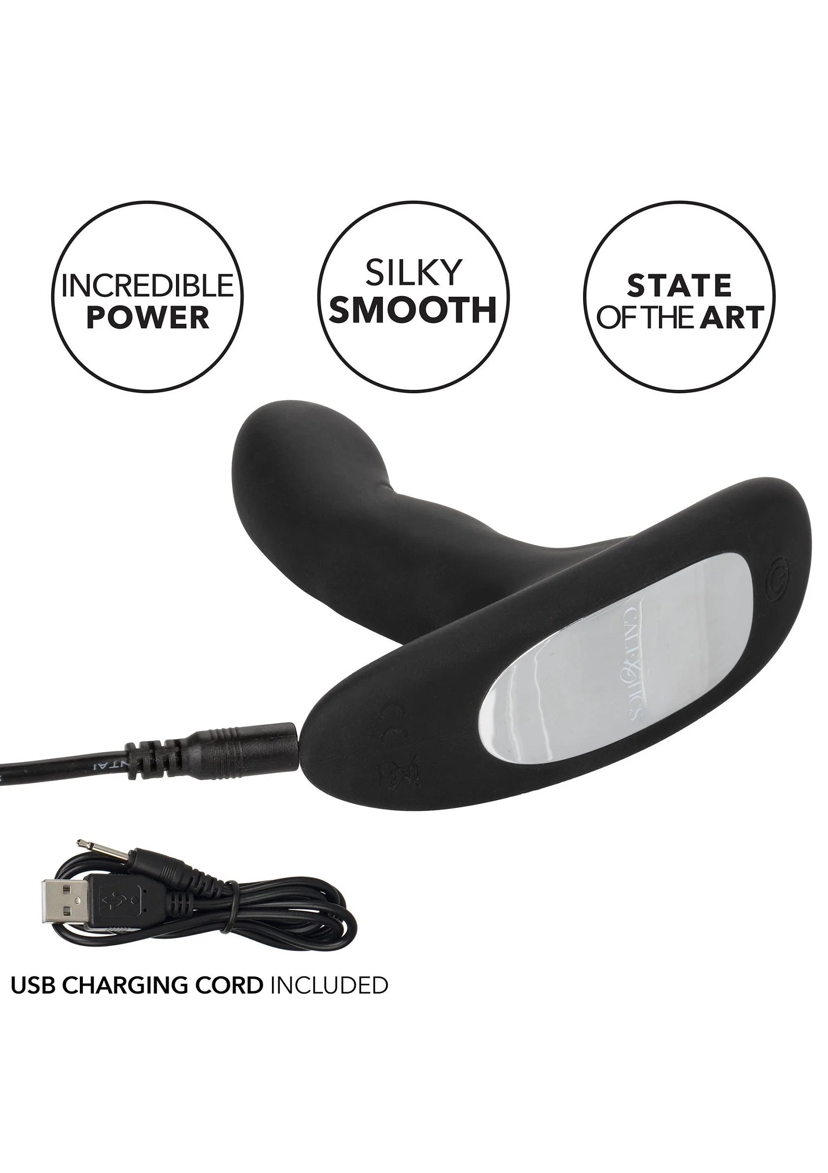 Zwarte siliconen rocking probe vibrator met USB-oplaadkoord, langwerpige vorm