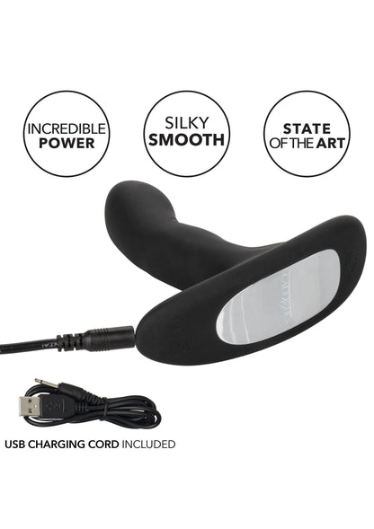 Zwarte siliconen rocking probe vibrator met USB-oplaadkoord, langwerpige vorm