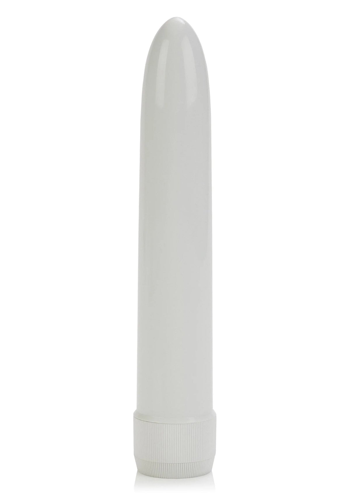 Witte slanke vibrator met geribbelde onderrand, rechtop
