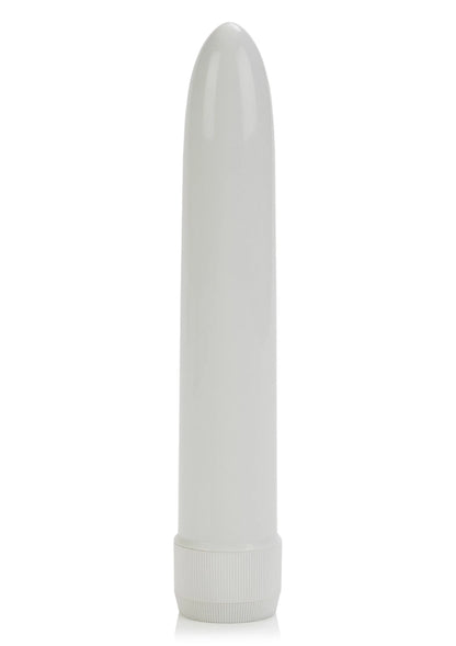 Witte slanke vibrator met geribbelde onderrand, rechtop