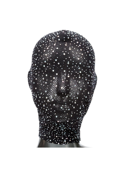 Zwarte full hood cover met zilveren stippen en glinsterend sterretjespatroon, oogopening.