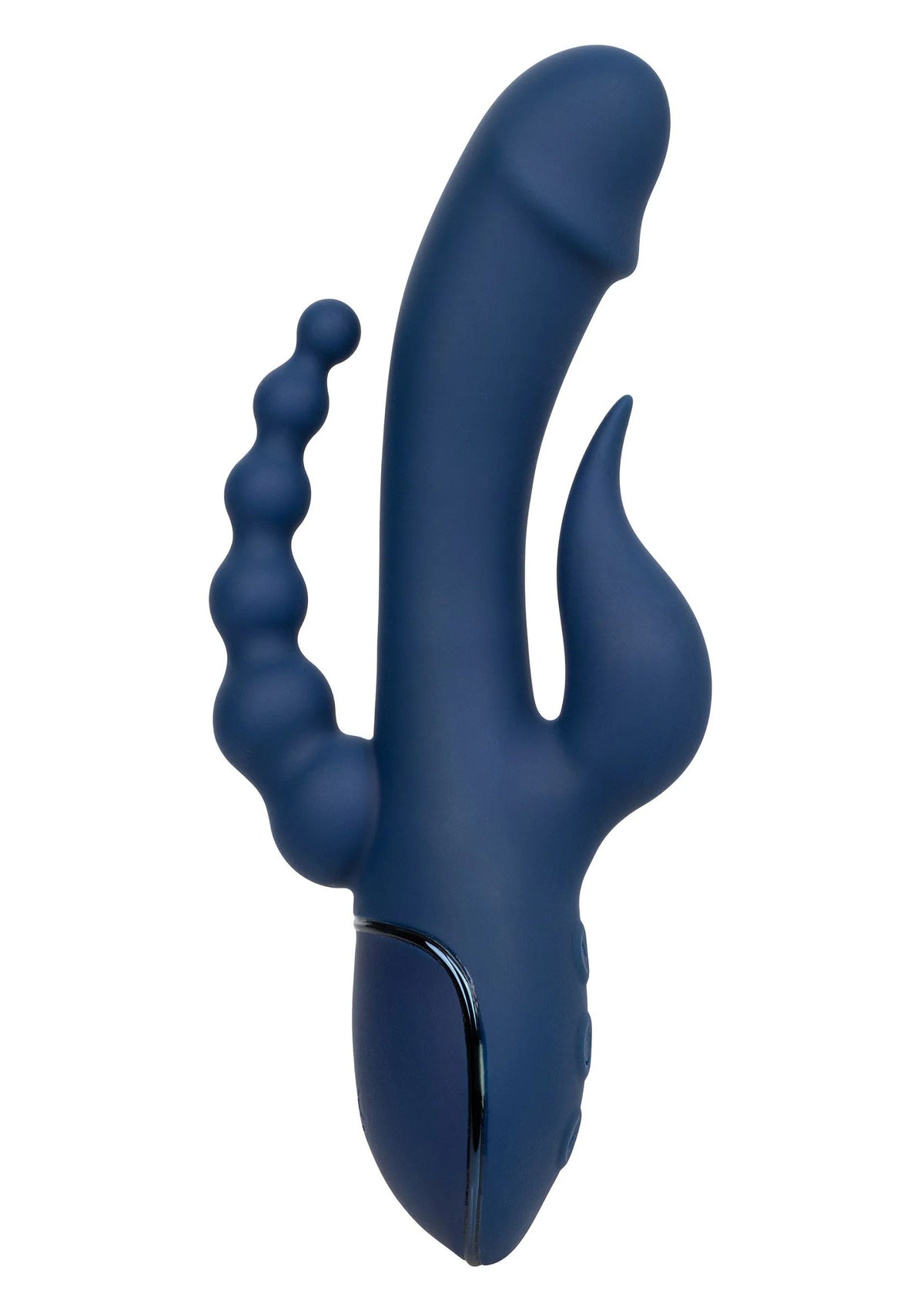 Drievoudige vibrator CalExotics, donkerblauw, gebogen uiteinde met twee kleinere bollen