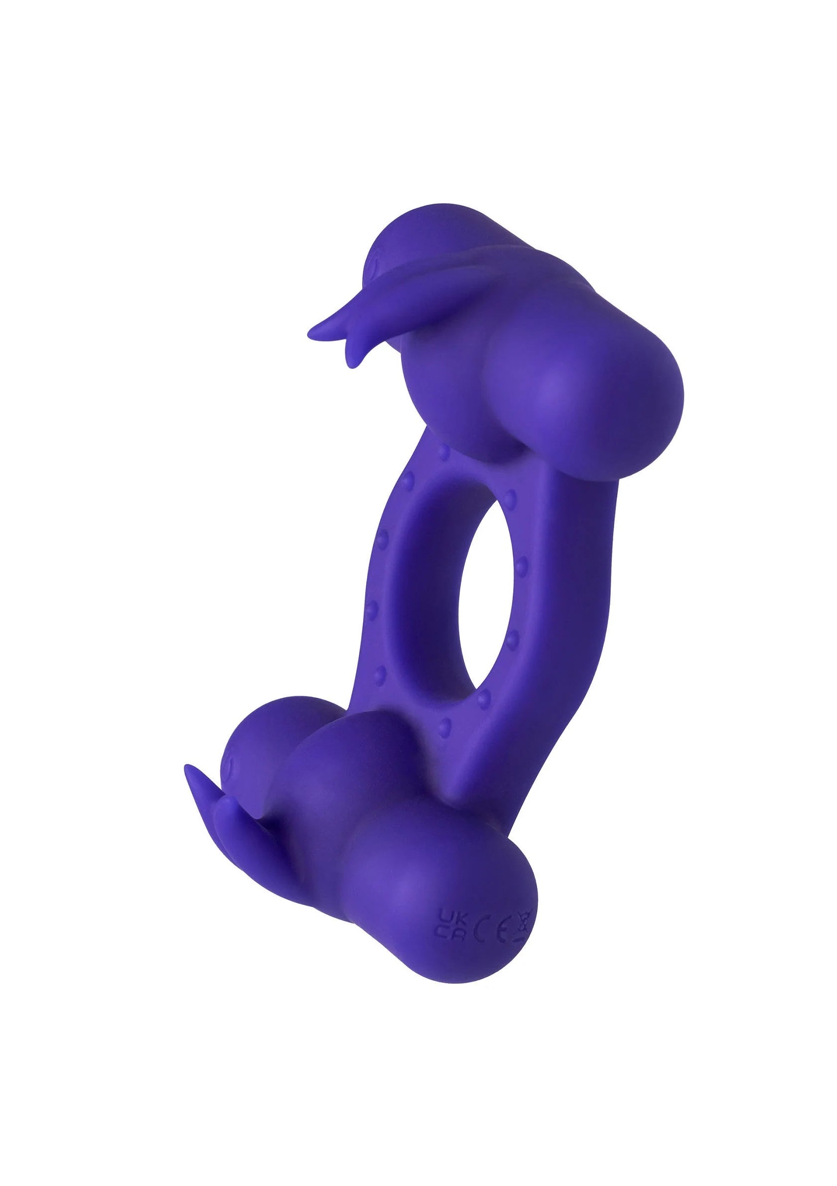 Paarse siliconen vibrator met open ring en kleine uitsteeksels aan beide zijden